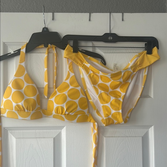Victoria's Secret Other - Victoria’s Secret yellow polka dot bikini set, size medium top with large bottom